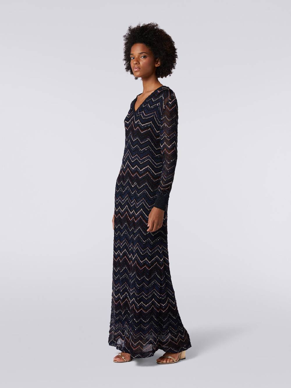 M Missoni Abito lungo in maglia zig zag con scollatura a V e lurex Nuovo