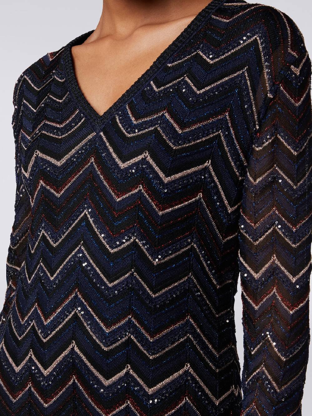 M Missoni Abito lungo in maglia zig zag con scollatura a V e lurex Nuovo