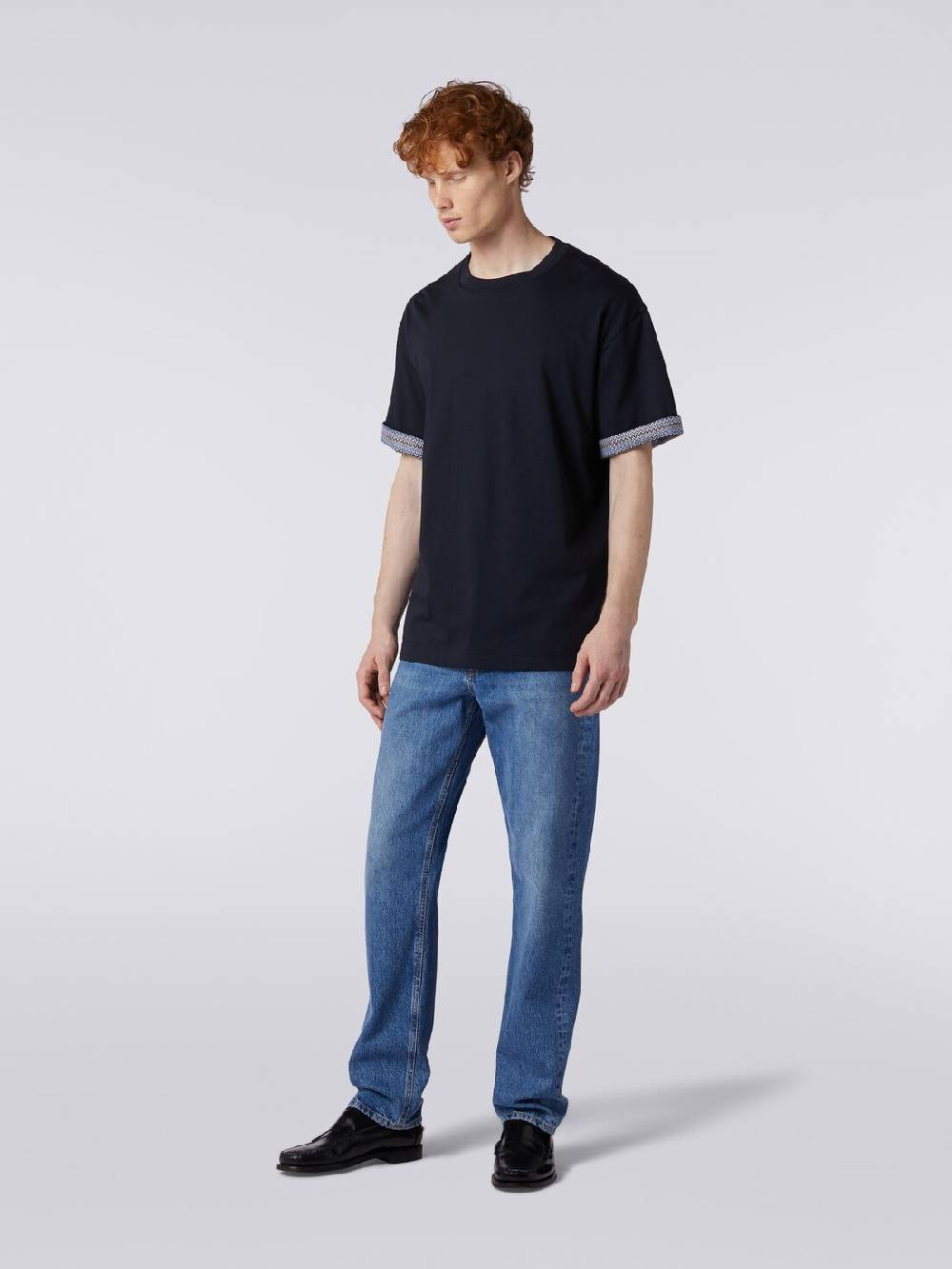 M Missoni T-shirt girocollo in cotone con risvolti chevron Spedizione Gratuita