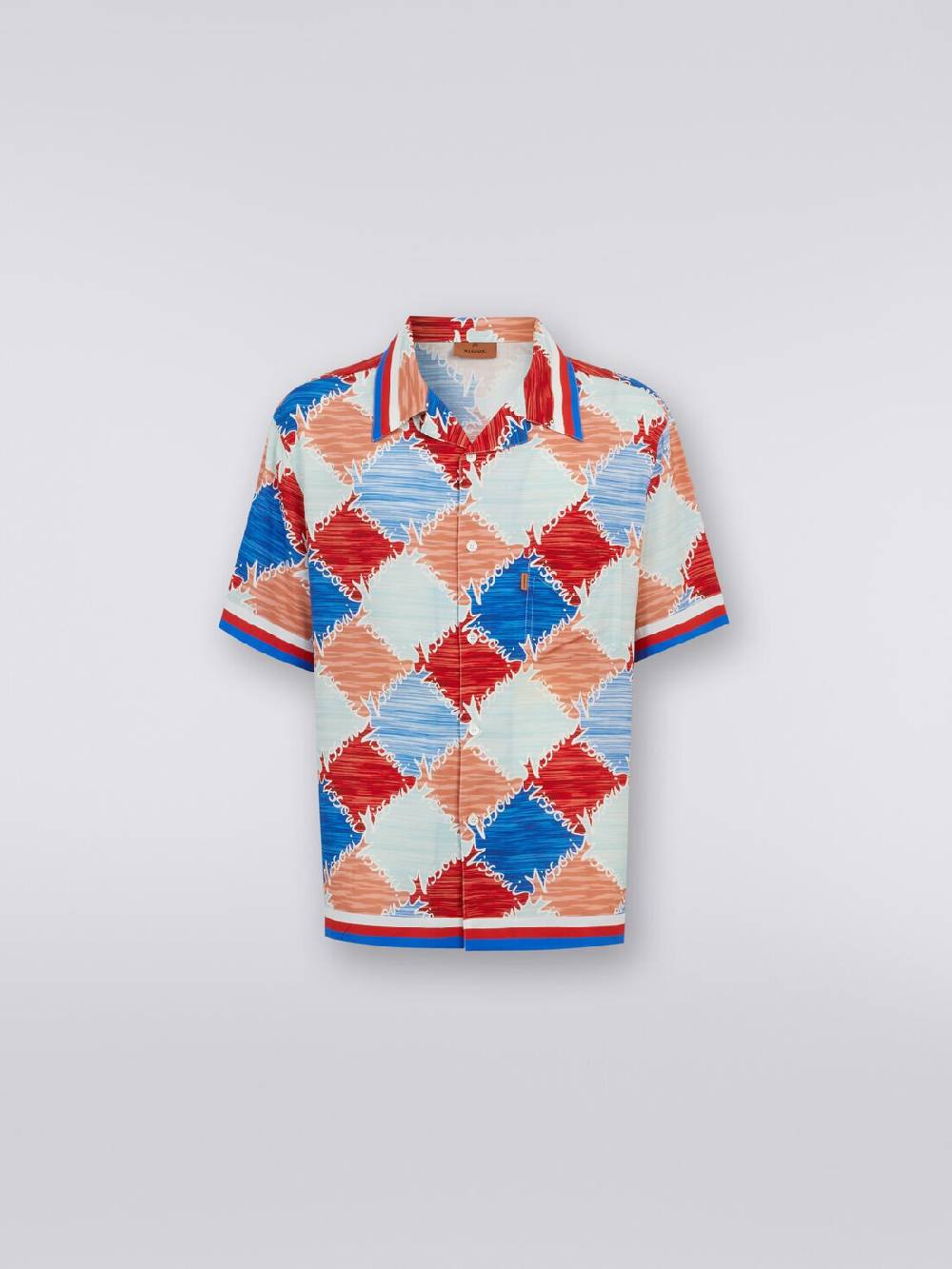 M Missoni Camicia a maniche corte in viscosa a losanghe con scritta logo Soddisfazione Garantita