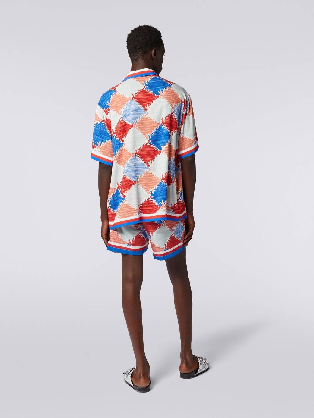 M Missoni Camicia a maniche corte in viscosa a losanghe con scritta logo Soddisfazione Garantita