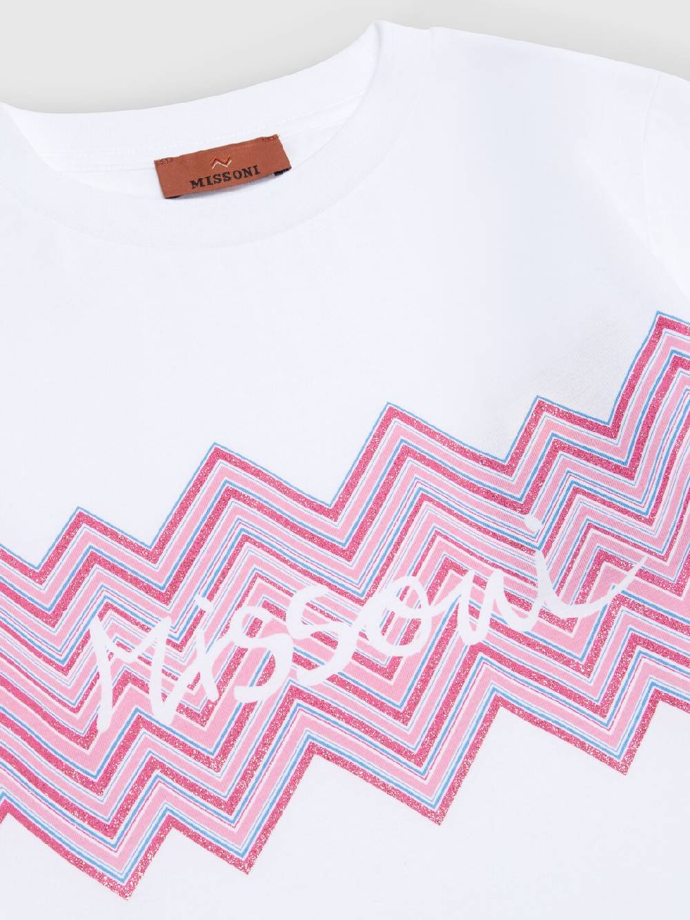 M Missoni T-shirt in jersey di cotone con inserto chevron e logo In Vendita