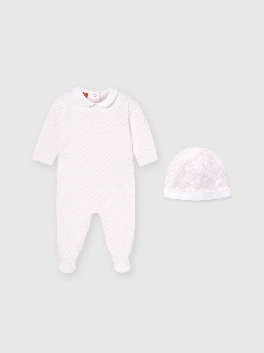 M Missoni Set due pezzi con tutina e zuccotto in cotone zig zag Ultimi due giorni