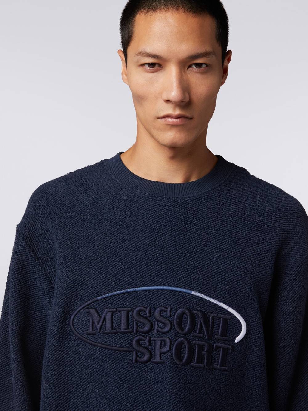 M Missoni Felpa girocollo in cotone garzato con macro-logo ricamato Vendite Flash
