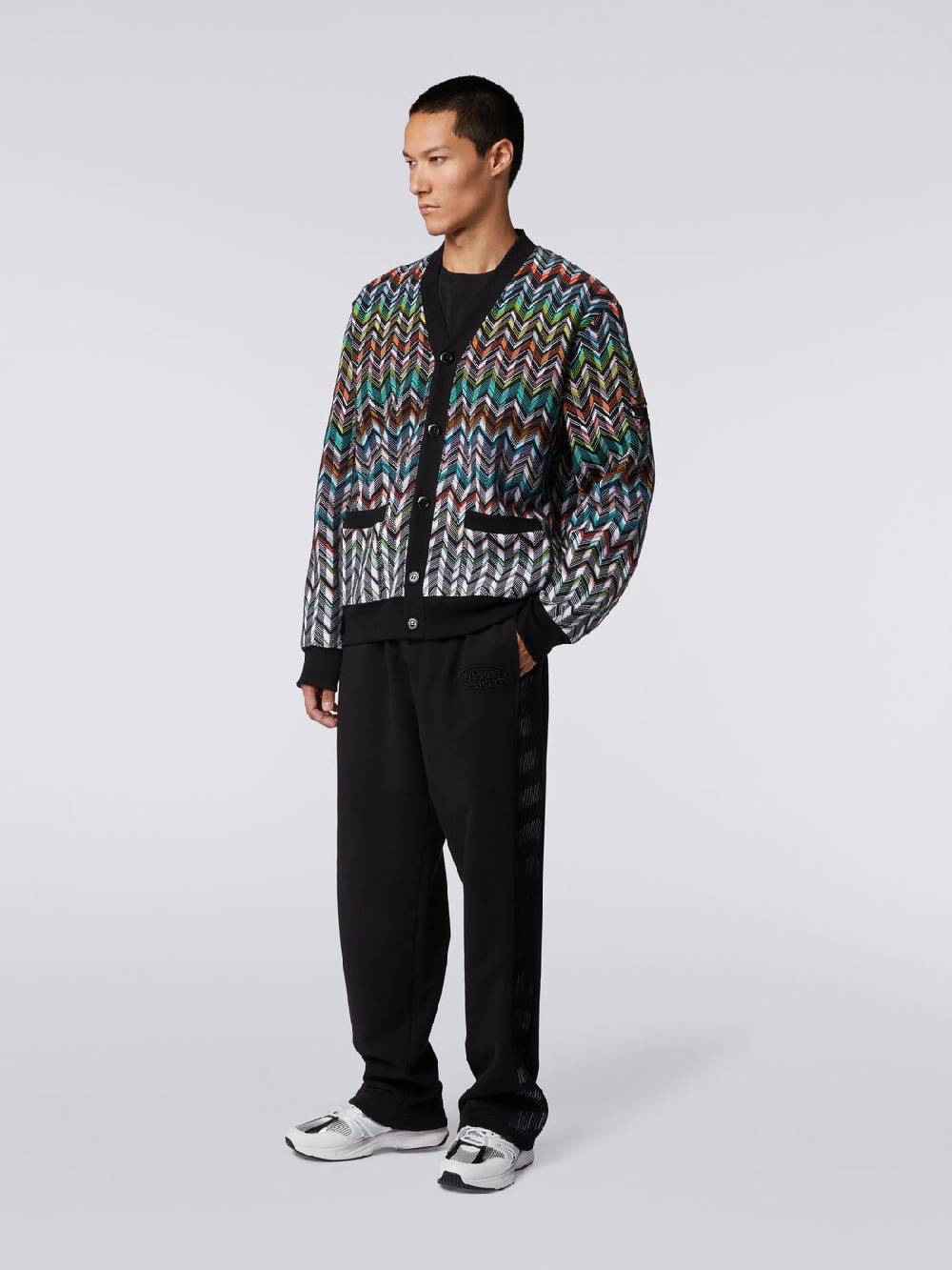 M Missoni Cardigan in maglia zig zag con profili tinta unita Moda