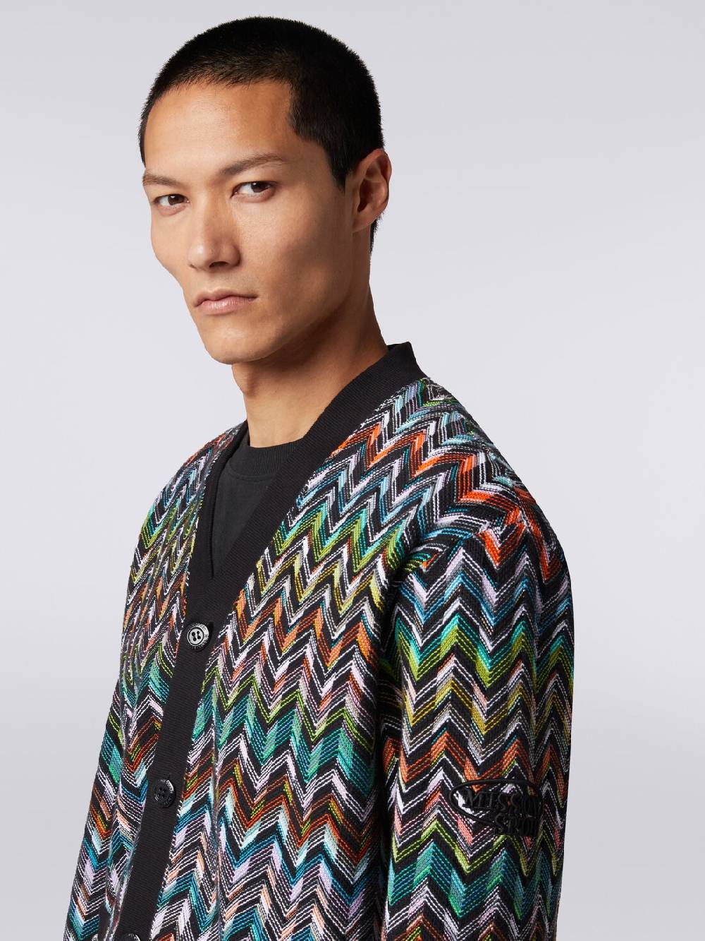 M Missoni Cardigan in maglia zig zag con profili tinta unita Moda