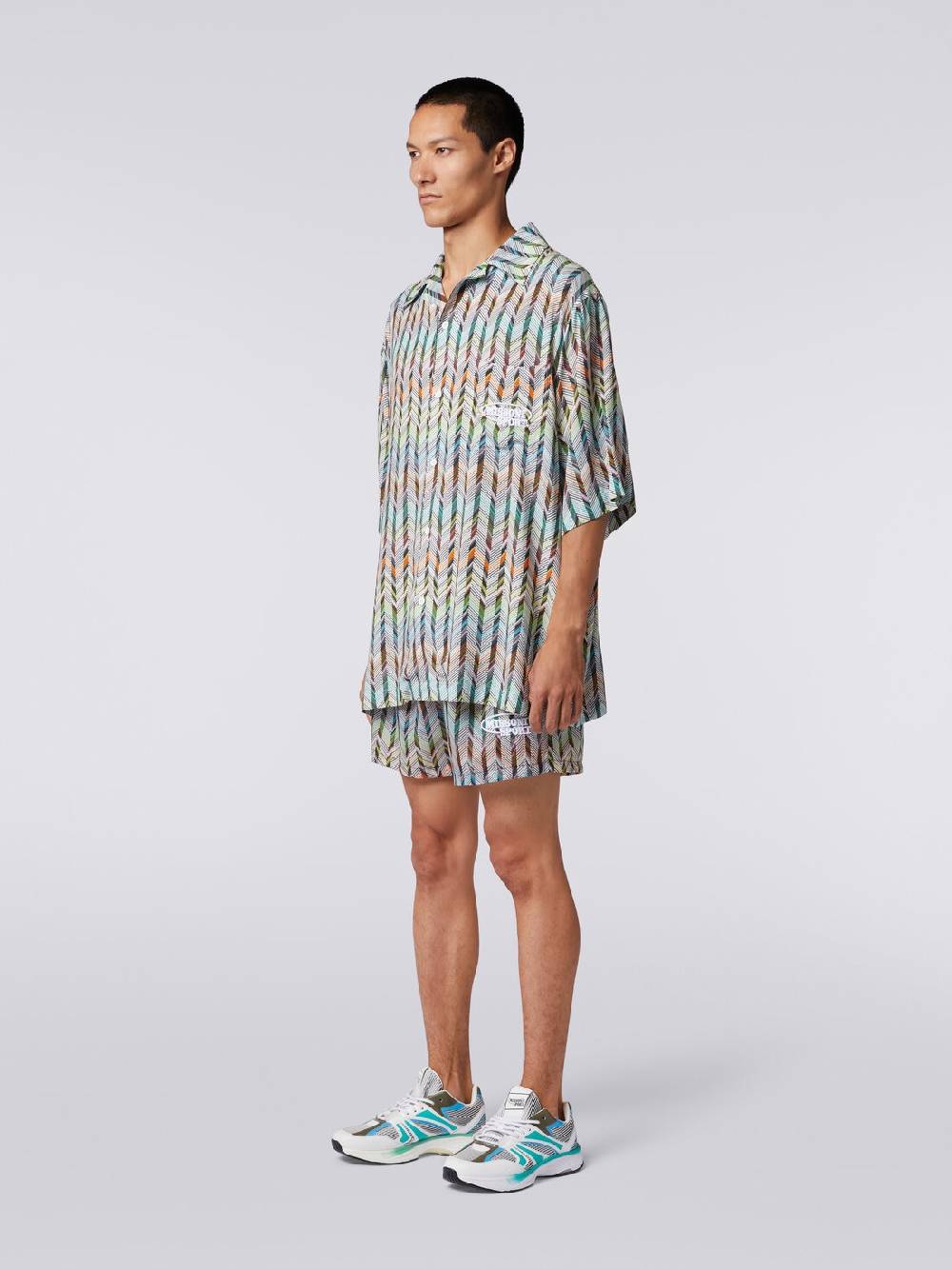 M Missoni Camicia da bowling in viscosa stampata con logo Italia