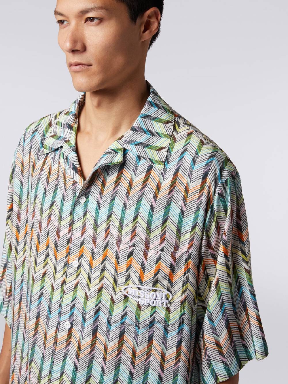 M Missoni Camicia da bowling in viscosa stampata con logo Italia