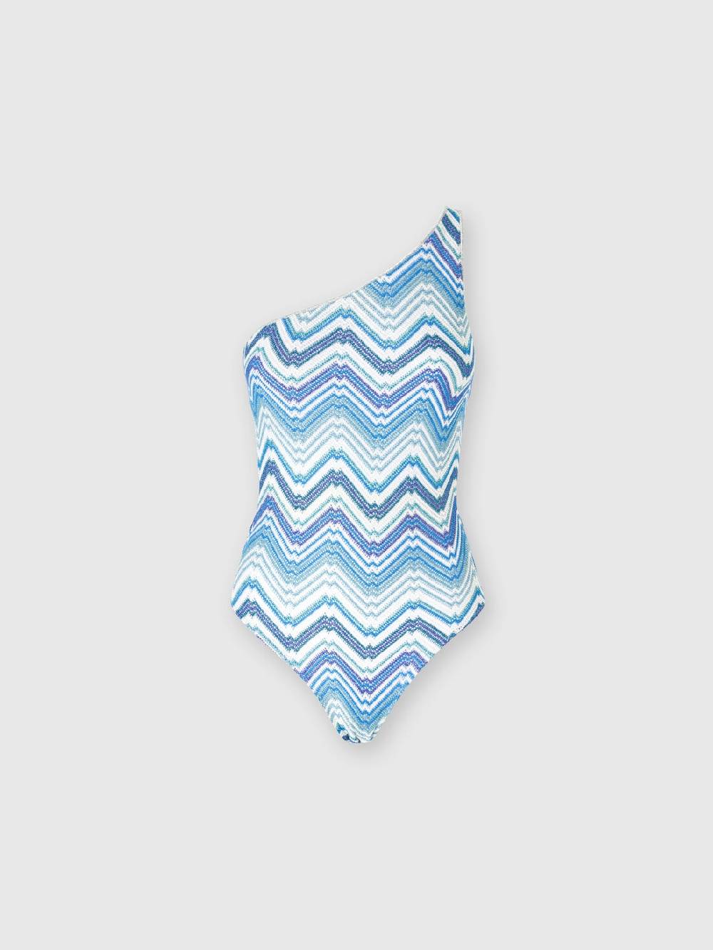 M Missoni Costume intero monospalla in crochet chevron con lurex Vendita Economica