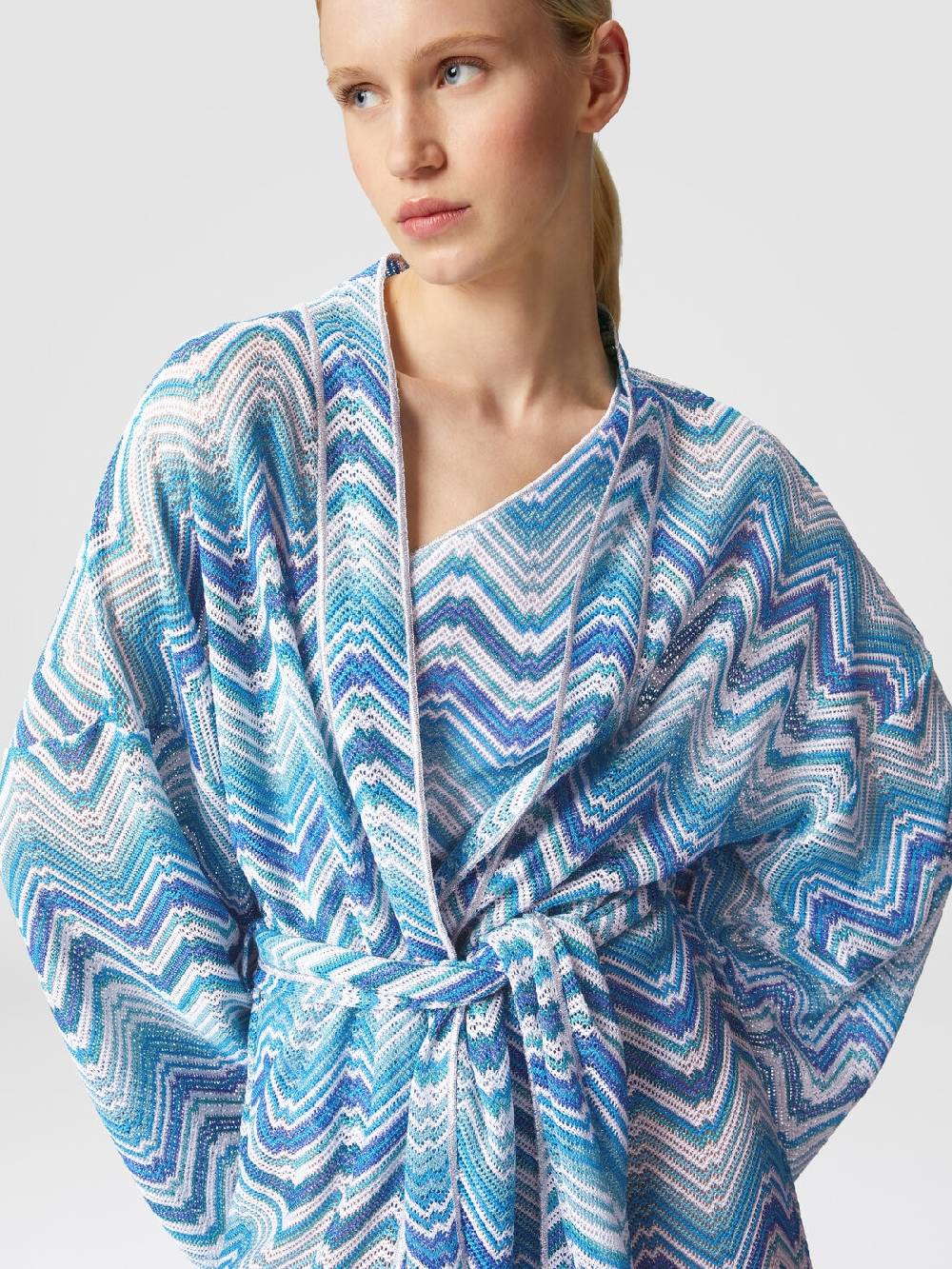 M Missoni Copricostume corto a vestaglia in crochet chevron con lurex Saldi Di Fabbrica