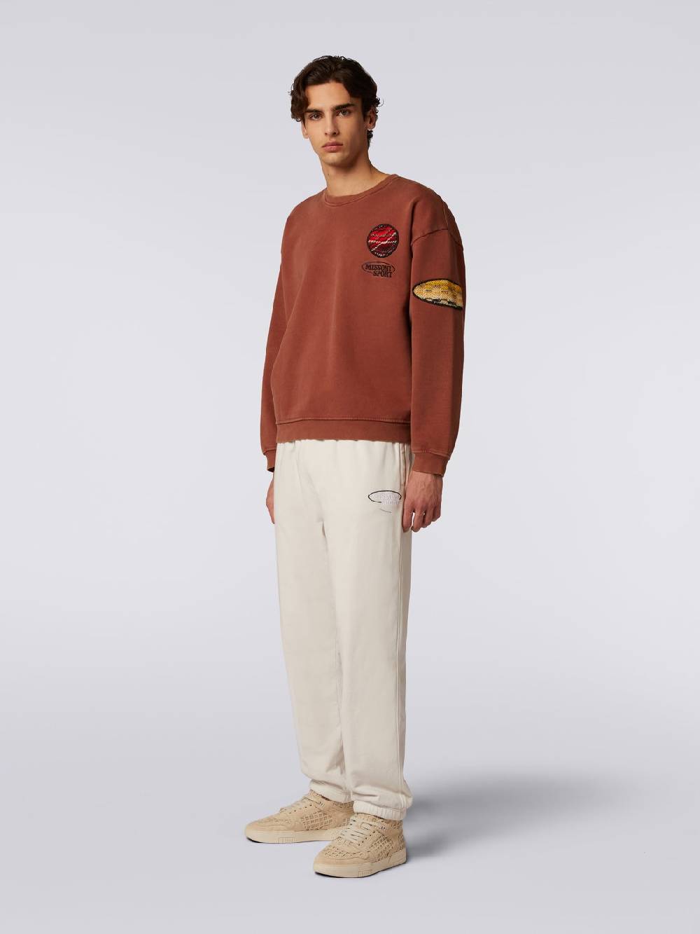M Missoni Pullover girocollo in felpa di cotone con inserto in maglia Nuova