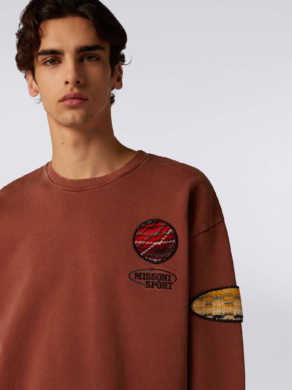 M Missoni Pullover girocollo in felpa di cotone con inserto in maglia Nuova