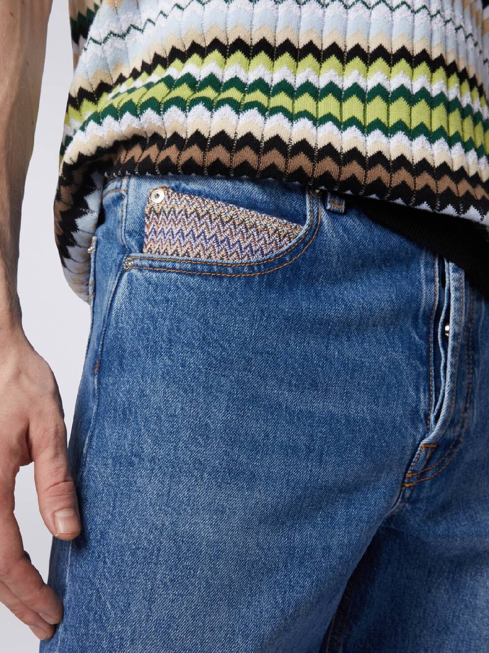 M Missoni Cinque tasche in denim con inserto zig zag Vendita