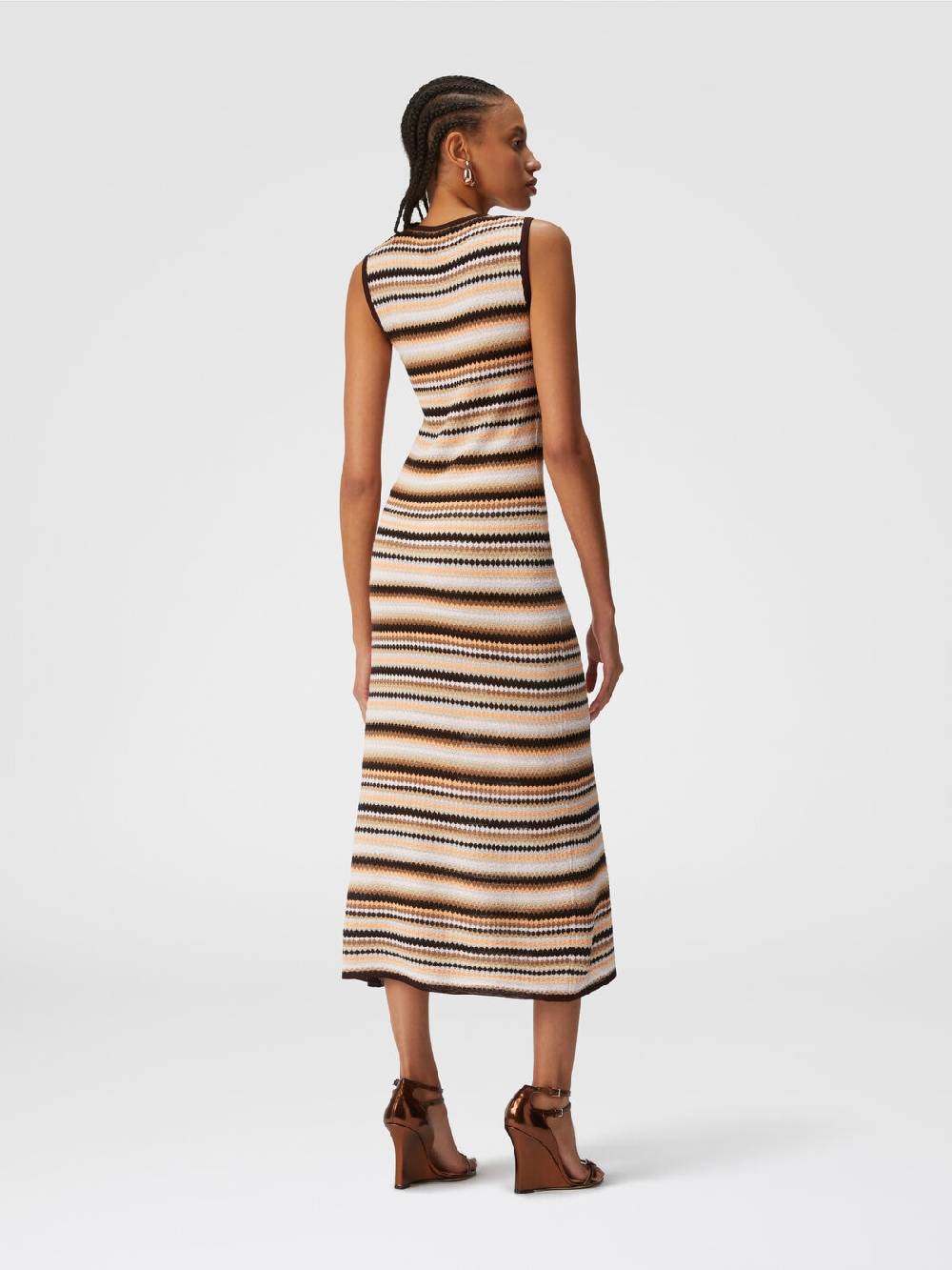 M Missoni Abito midi senza maniche in lana e viscosa a righe Qualità Garantita