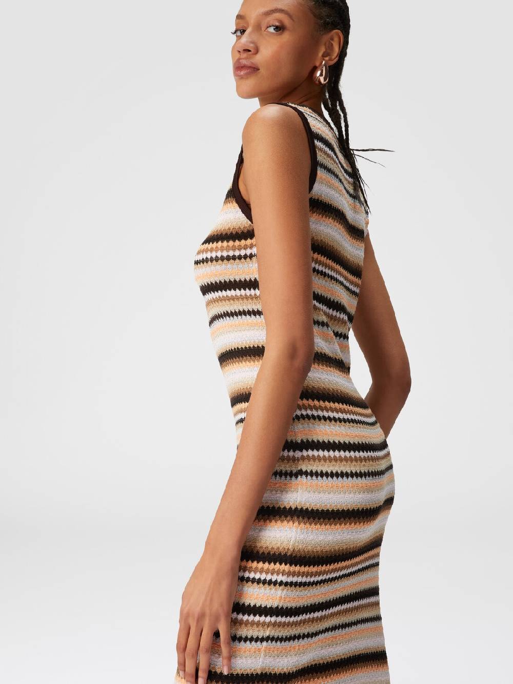 M Missoni Abito midi senza maniche in lana e viscosa a righe Qualità Garantita