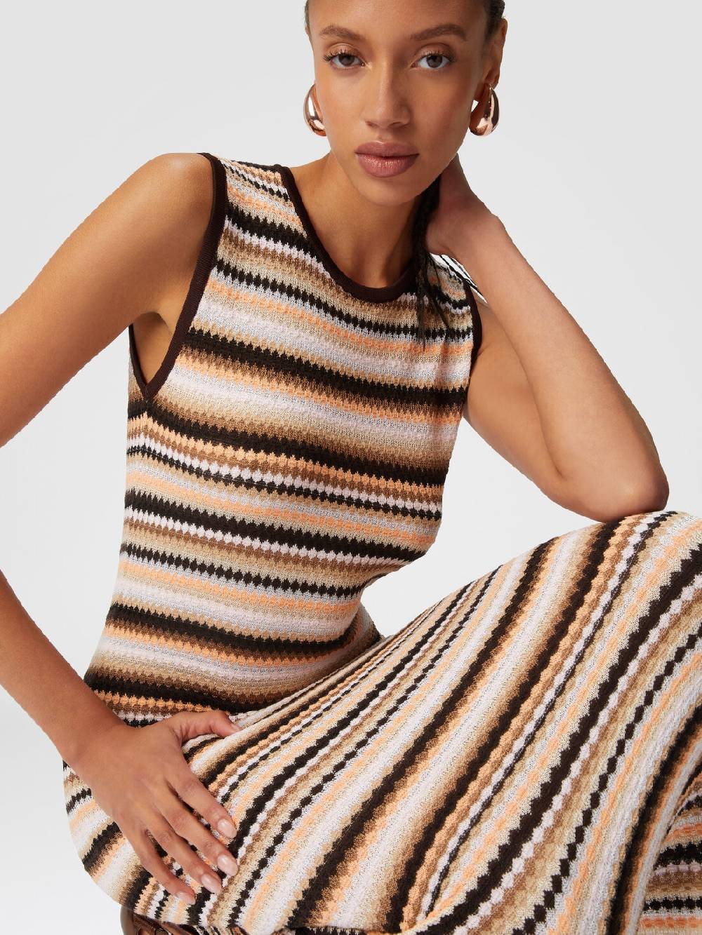 M Missoni Abito midi senza maniche in lana e viscosa a righe Qualità Garantita