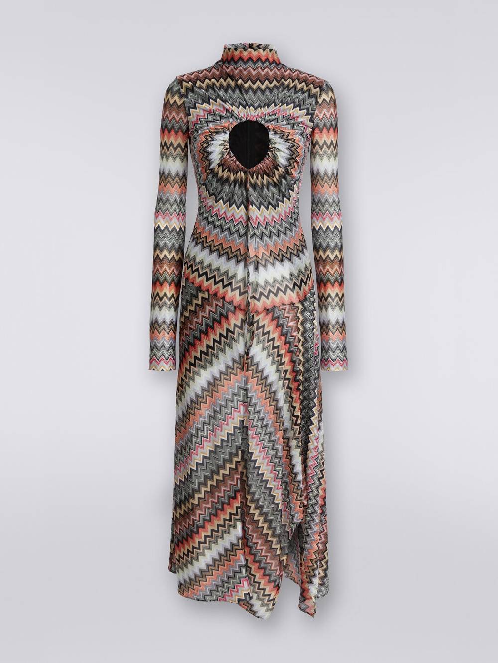 M Missoni Abito lungo in cotone e viscosa zig zag con dettaglio cut-out e spacco Promozione Limitata