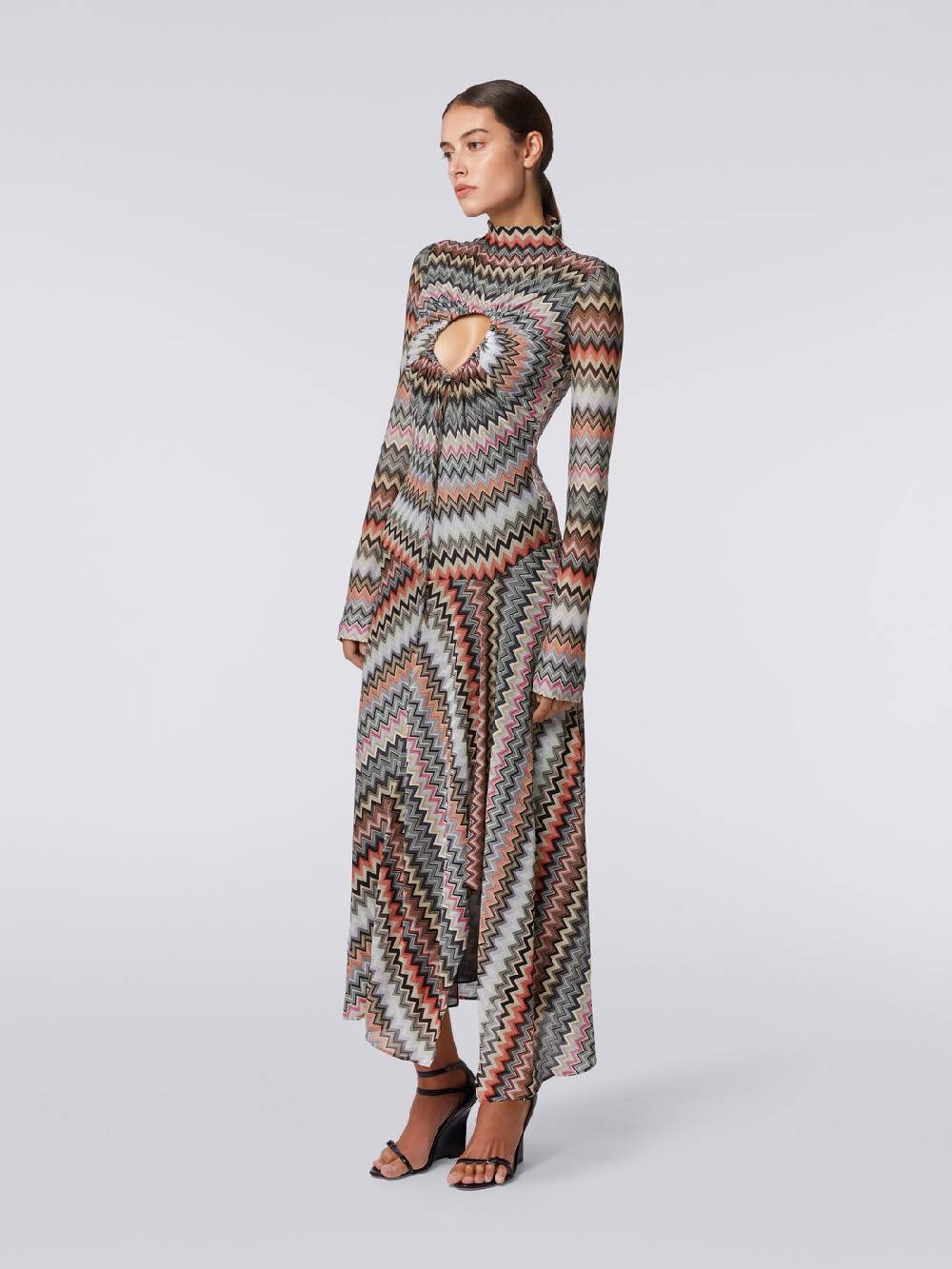 M Missoni Abito lungo in cotone e viscosa zig zag con dettaglio cut-out e spacco Promozione Limitata