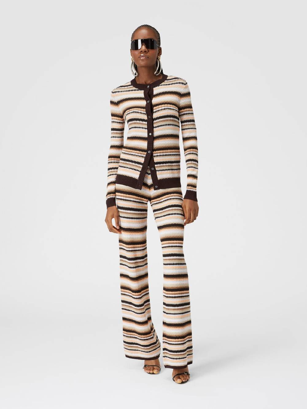 M Missoni Pantaloni dritti in maglia rigata di cotone e viscosa Vendita calda