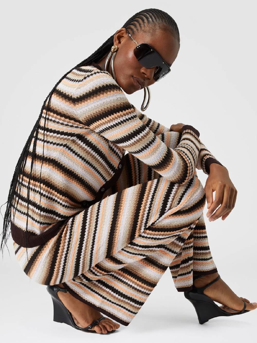 M Missoni Pantaloni dritti in maglia rigata di cotone e viscosa Vendita calda