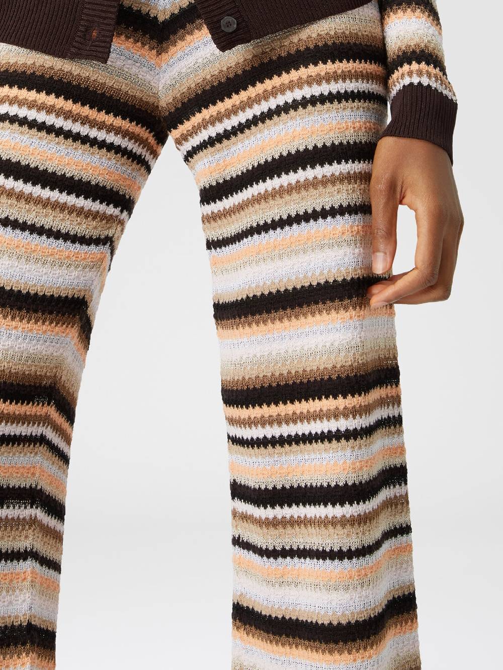 M Missoni Pantaloni dritti in maglia rigata di cotone e viscosa Vendita calda