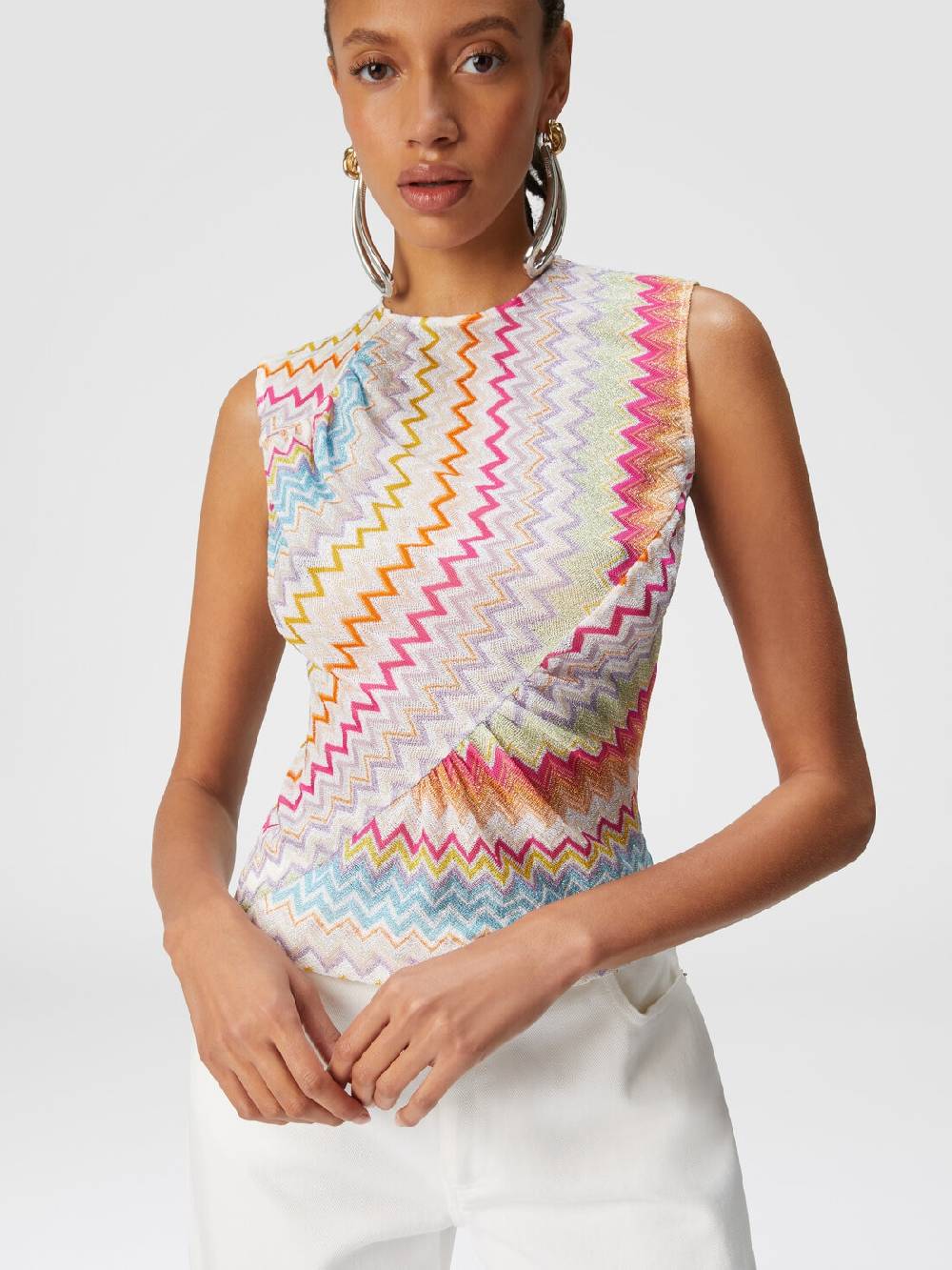 M Missoni Top in viscosa zig zag lamé con arricciature Latest fashion
