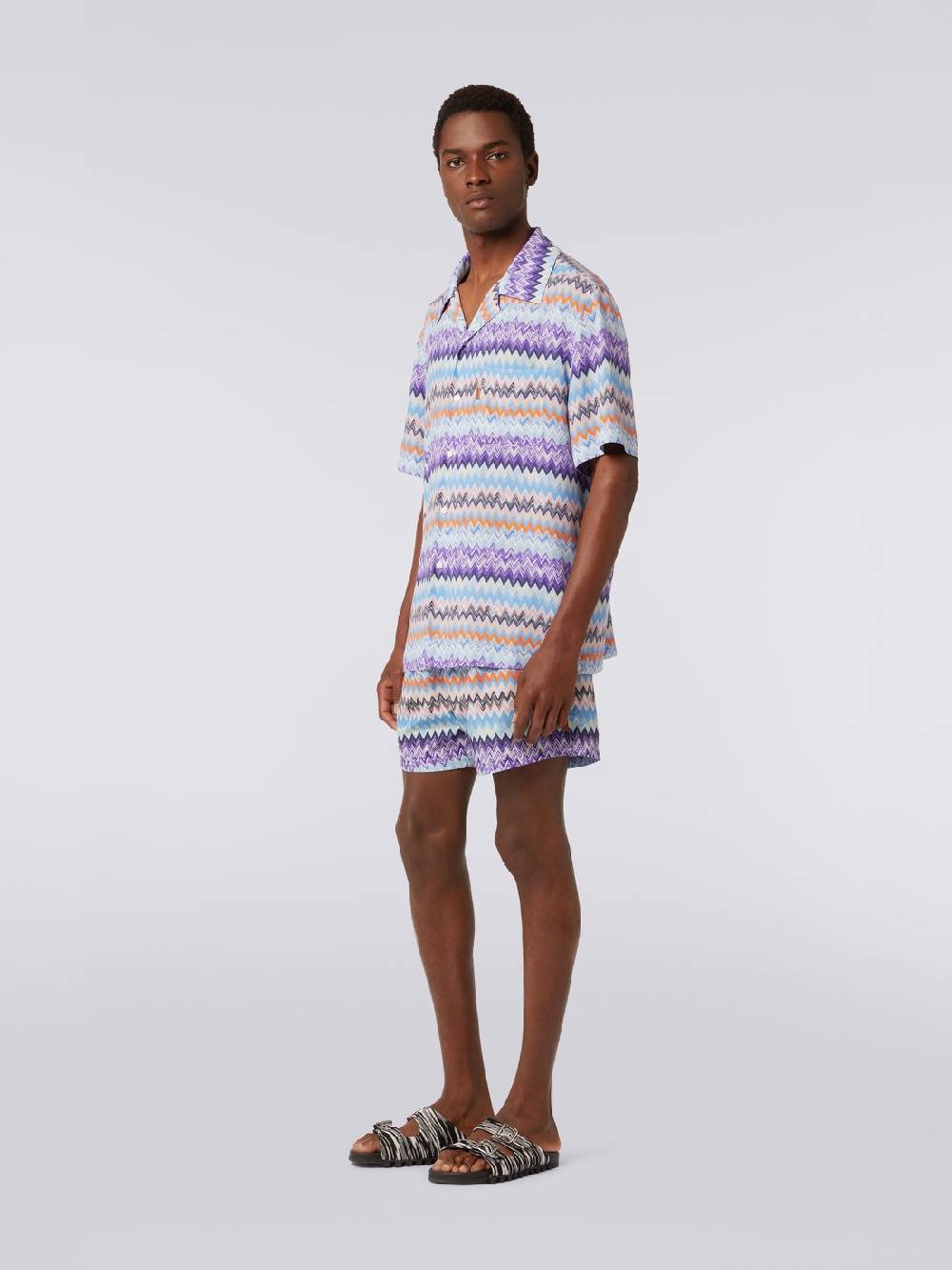 M Missoni Camicia a maniche corte modello bowling in viscosa chevron Liquidazione