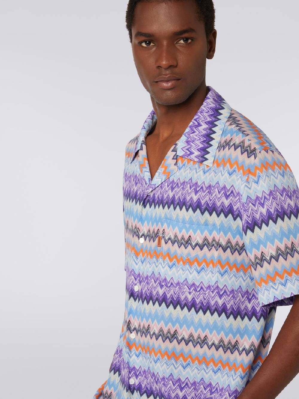 M Missoni Camicia a maniche corte modello bowling in viscosa chevron Liquidazione