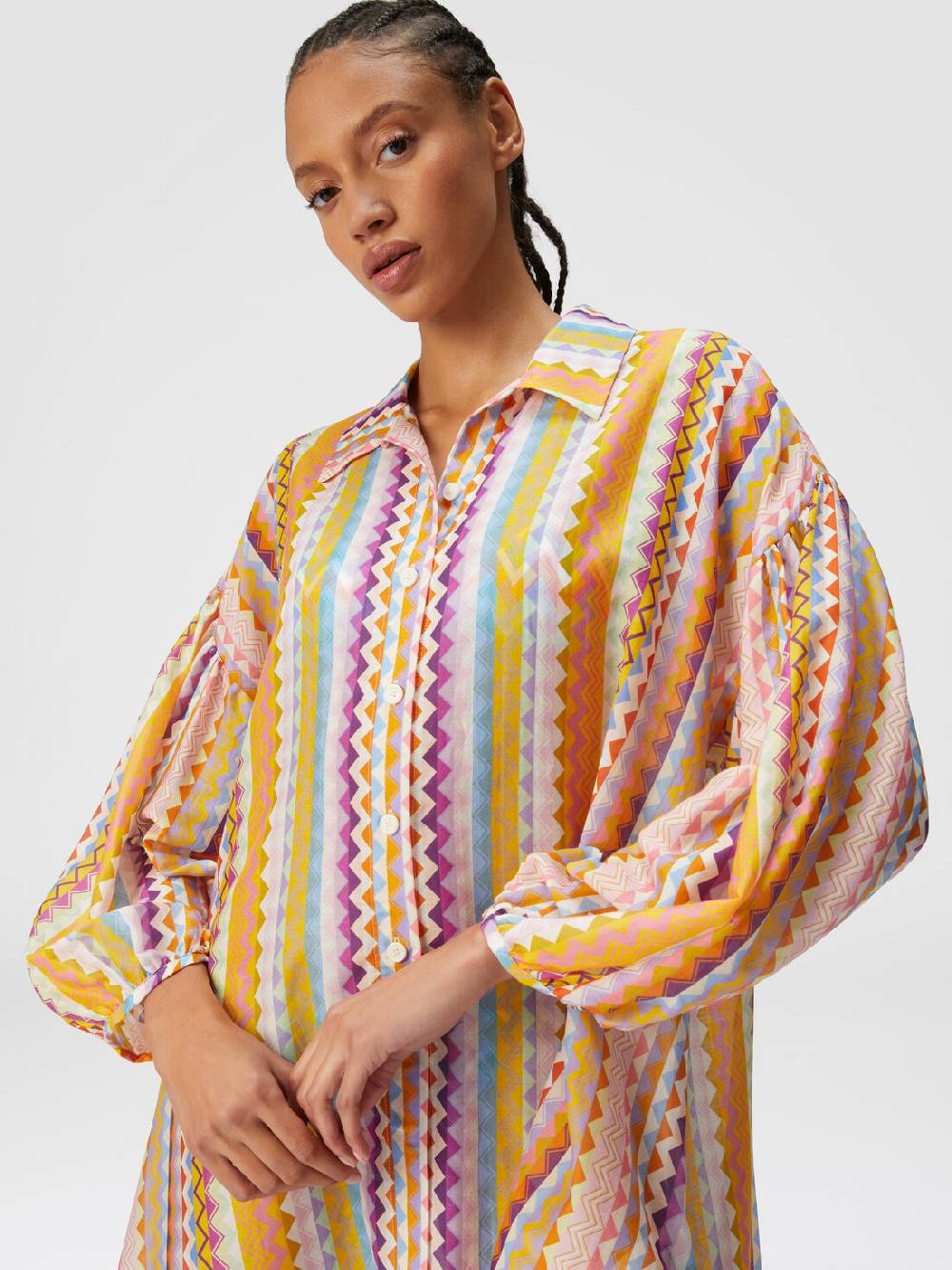 M Missoni Blusa oversize in seta e cotone stampa zig zag Ultimi tre giorni