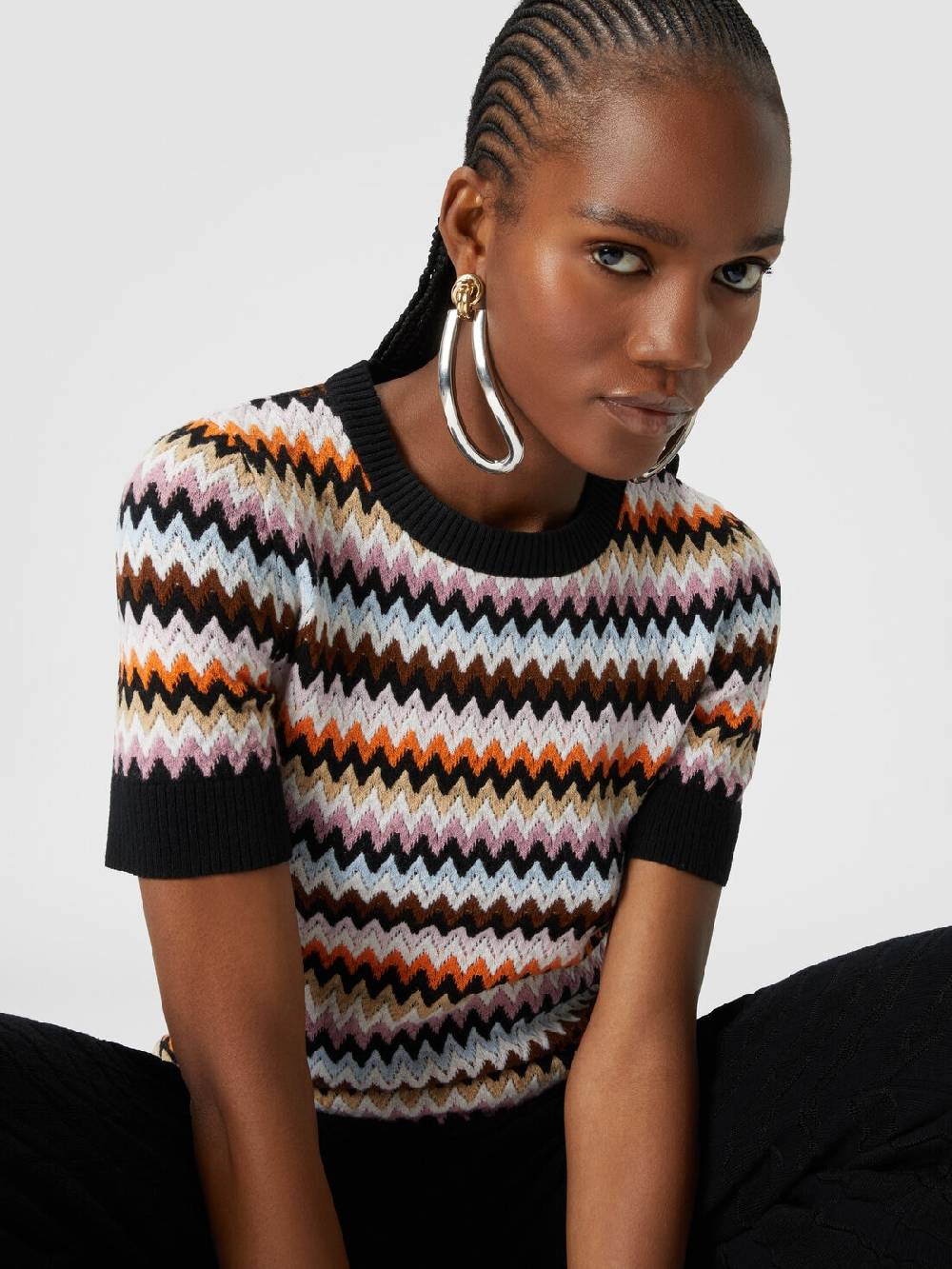 M Missoni Pullover girocollo a maniche corte in lana zig zag Sconti questo mese