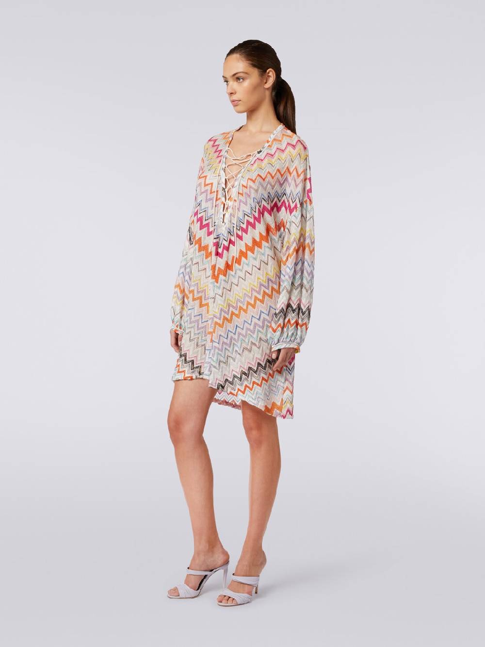 M Missoni Caftano copricostume corto con motivo zig zag e lurex Consegna Veloce