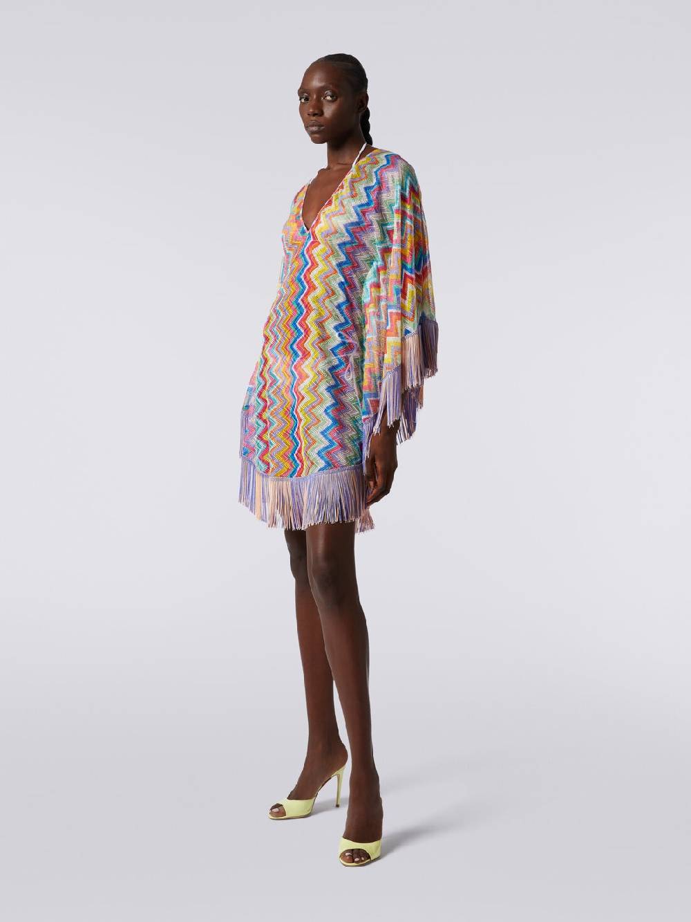 M Missoni Caftano copricostume corto stampa zig zag con frange Shopping Online