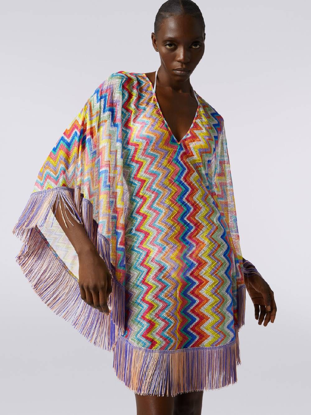 M Missoni Caftano copricostume corto stampa zig zag con frange Shopping Online