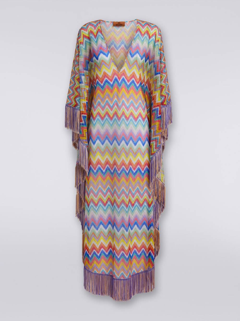 M Missoni Caftano copricostume lungo stampa zig zag con frange Presa