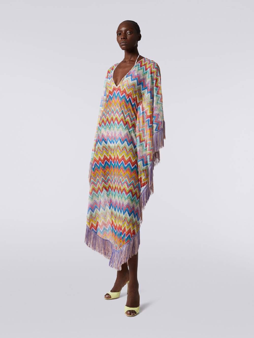 M Missoni Caftano copricostume lungo stampa zig zag con frange Presa