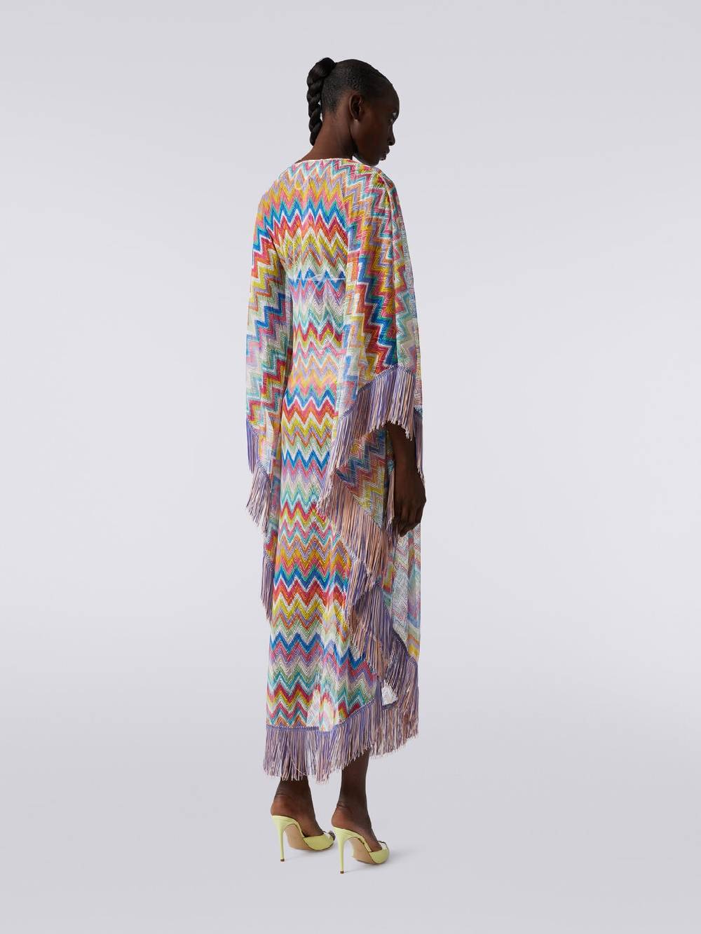 M Missoni Caftano copricostume lungo stampa zig zag con frange Presa