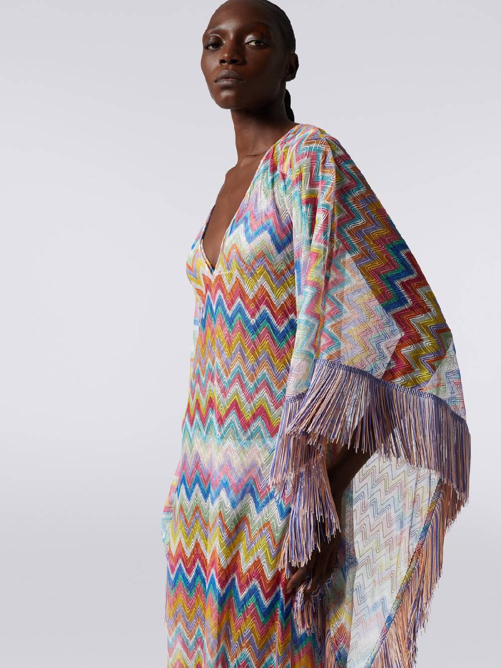 M Missoni Caftano copricostume lungo stampa zig zag con frange Presa