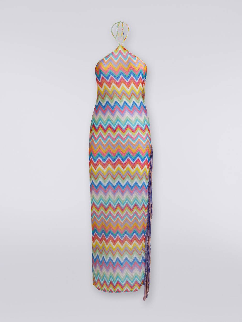 M Missoni Abito copricostume lungo stampa zig zag con frange Sconto