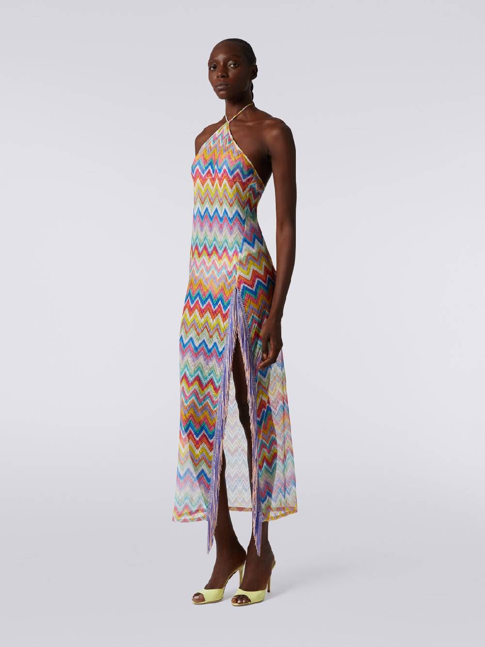 M Missoni Abito copricostume lungo stampa zig zag con frange Sconto