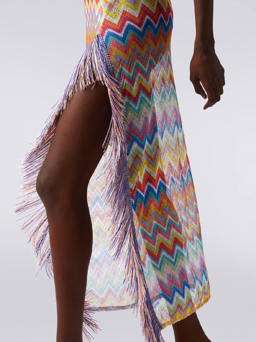 M Missoni Abito copricostume lungo stampa zig zag con frange Sconto