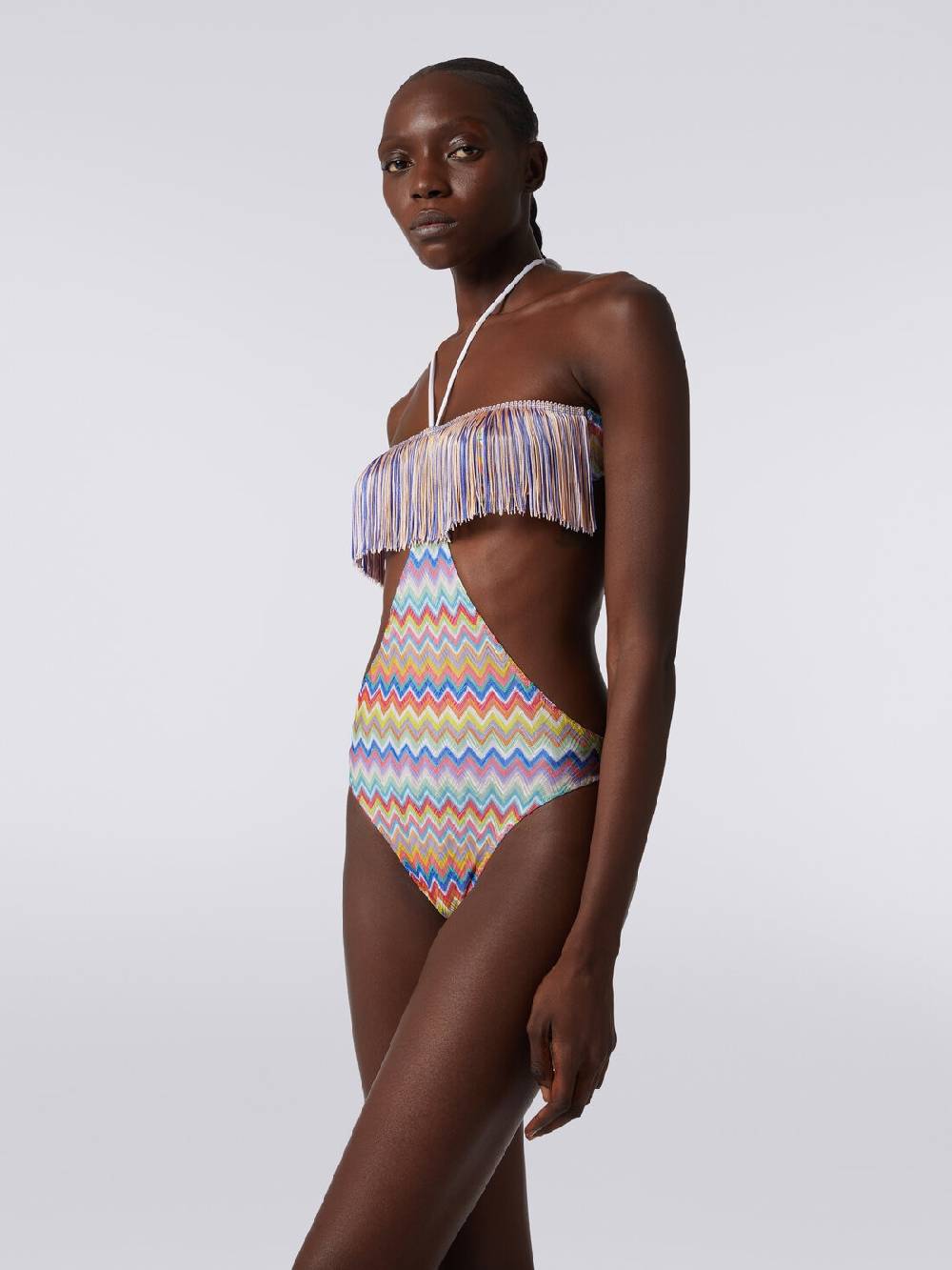 M Missoni Costume intero con stampa zig zag e frange Outlet