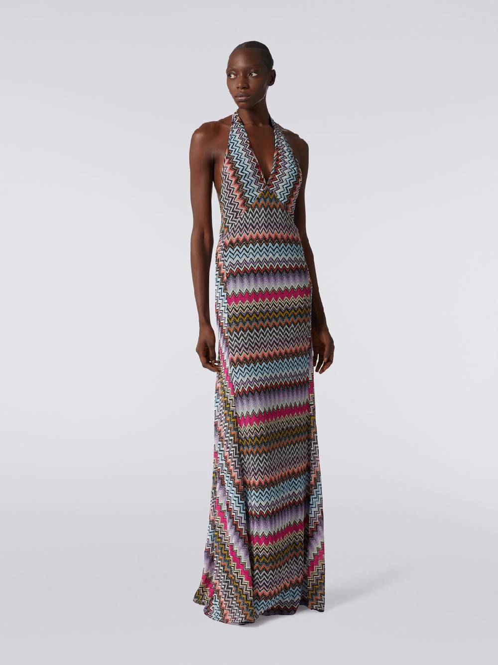 M Missoni Abito lungo in viscosa zig zag con lurex Offerta per la Festa della Mamma