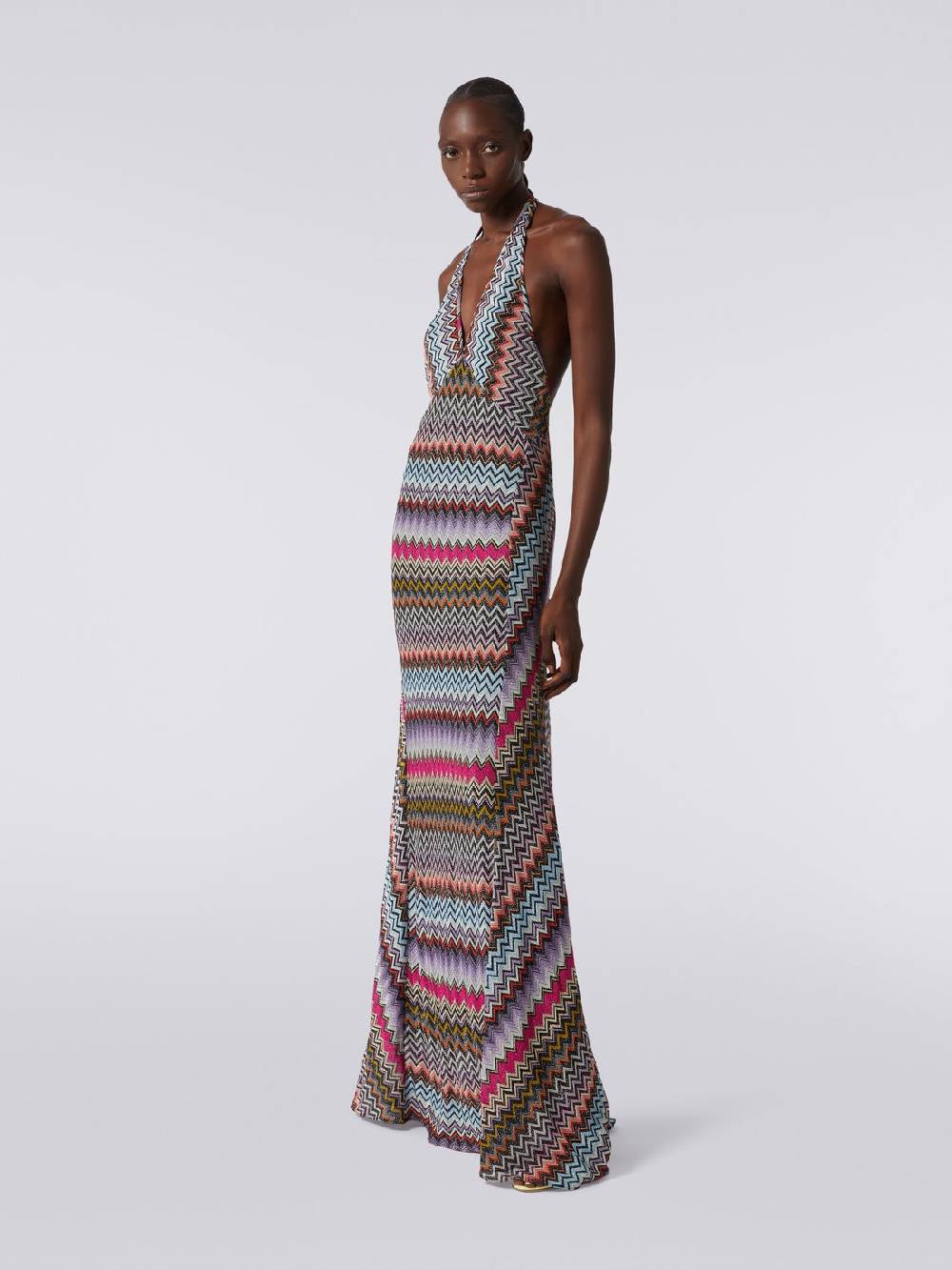 M Missoni Abito lungo in viscosa zig zag con lurex Offerta per la Festa della Mamma