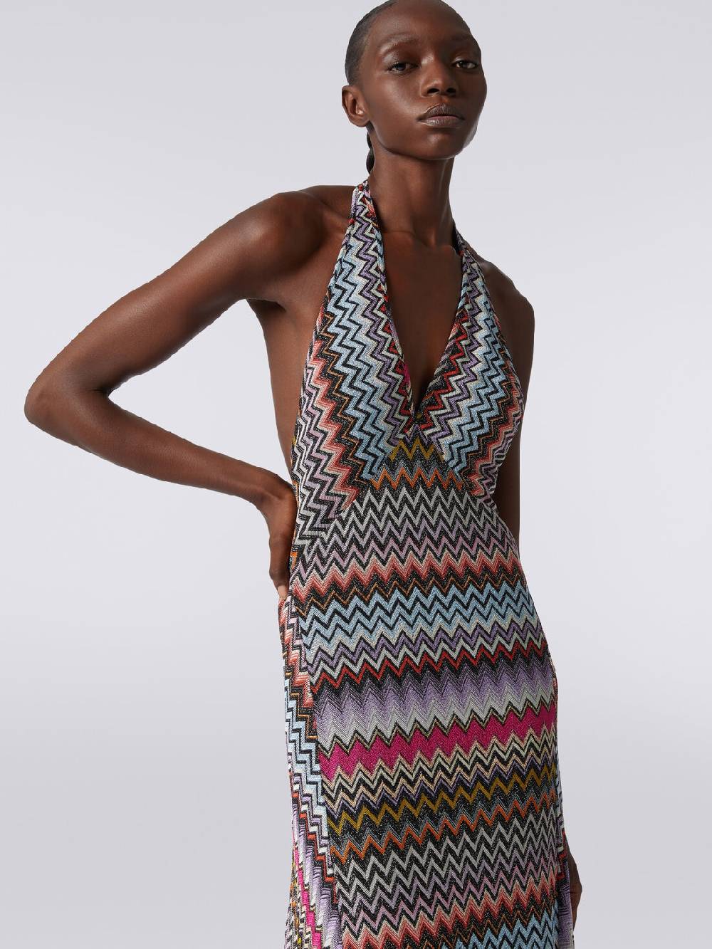 M Missoni Abito lungo in viscosa zig zag con lurex Offerta per la Festa della Mamma