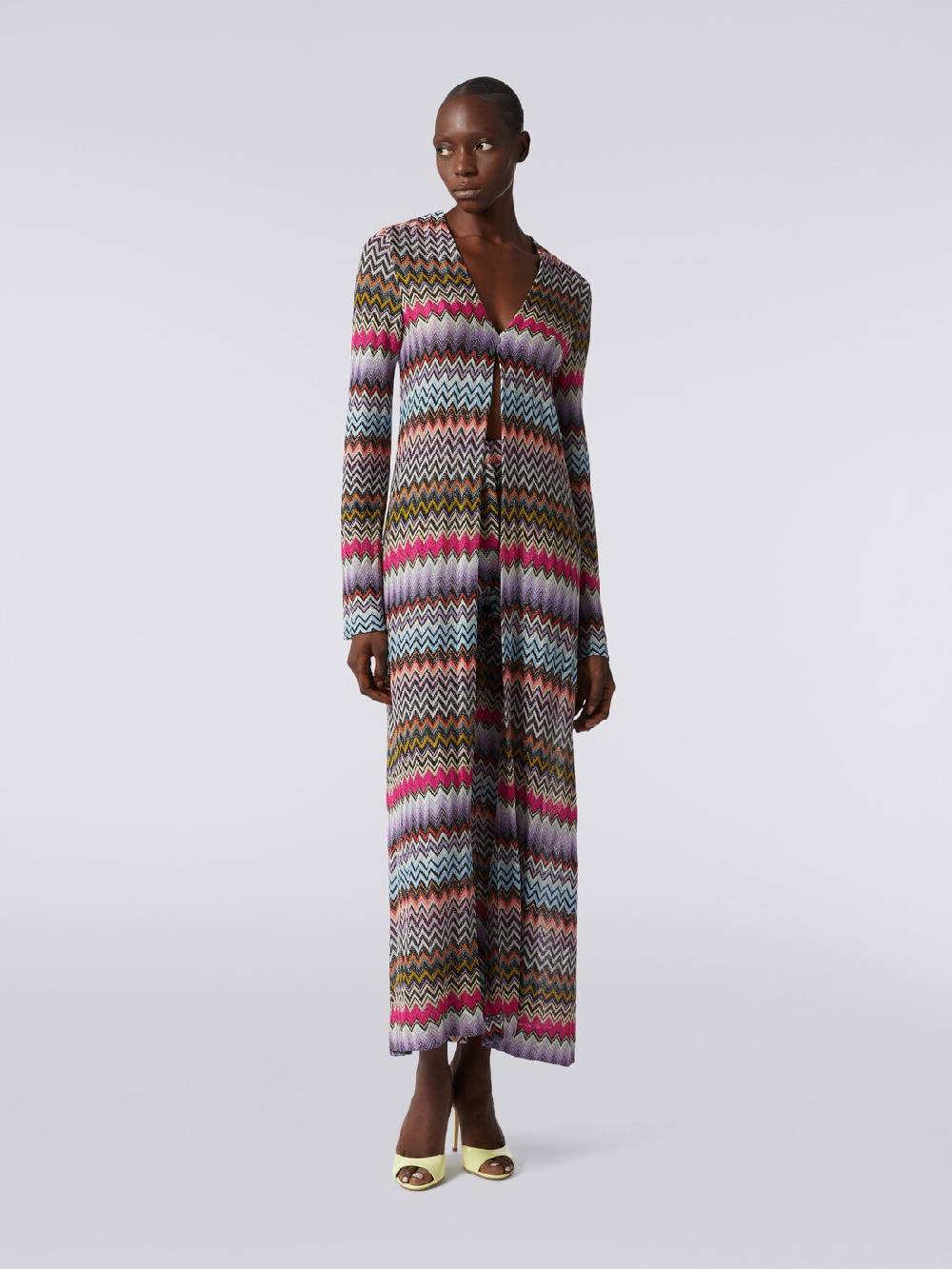 M Missoni Cardigan lungo in viscosa zig zag con lurex Offerta Giorno del Papà