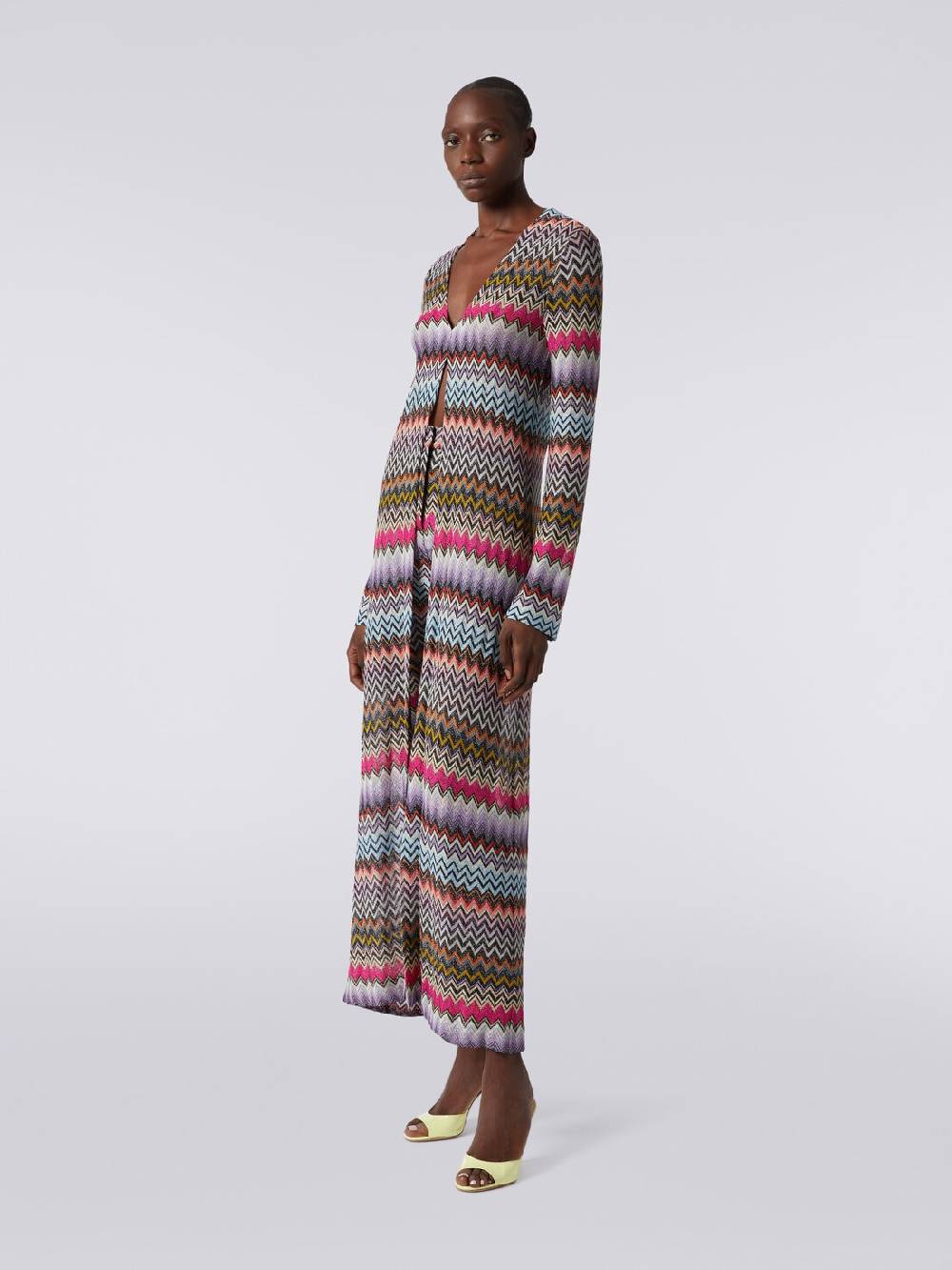 M Missoni Cardigan lungo in viscosa zig zag con lurex Offerta Giorno del Papà