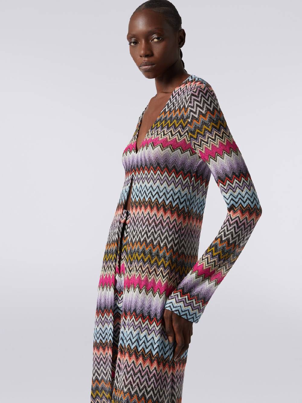 M Missoni Cardigan lungo in viscosa zig zag con lurex Offerta Giorno del Papà