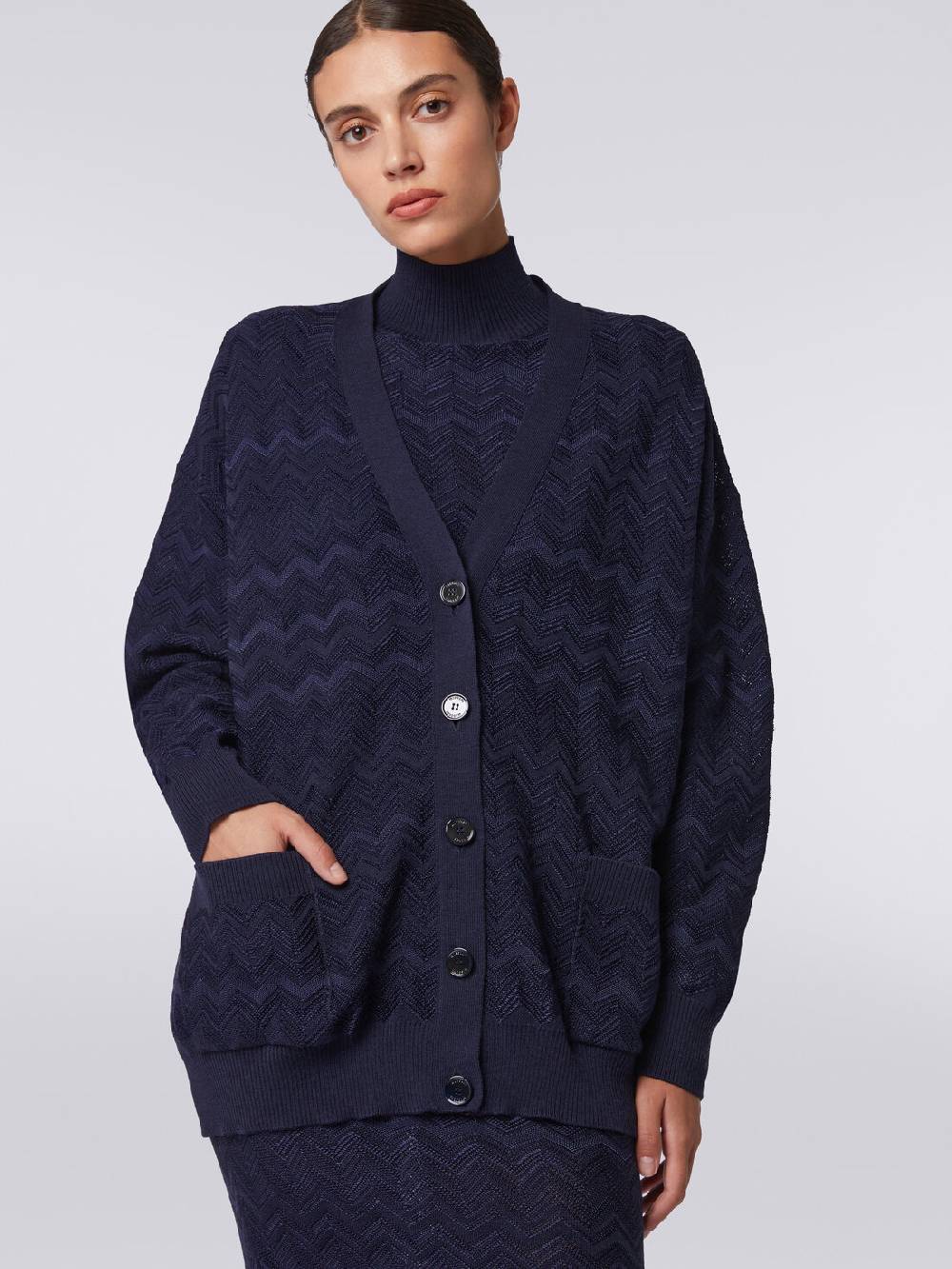 M Missoni Cardigan oversize in maglia di viscosa e lana chevron Lightning offer