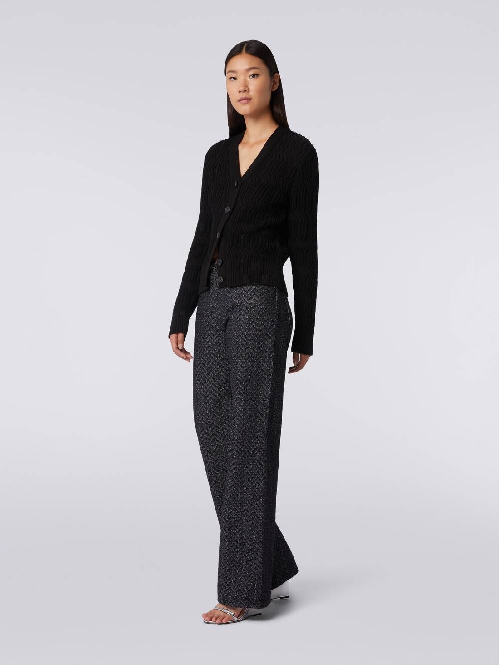M Missoni Cardigan in cotone con nervature verticali a rilievo Grandi sconti