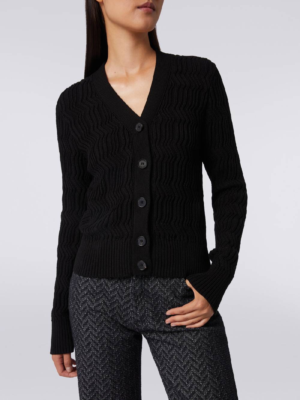 M Missoni Cardigan in cotone con nervature verticali a rilievo Grandi sconti
